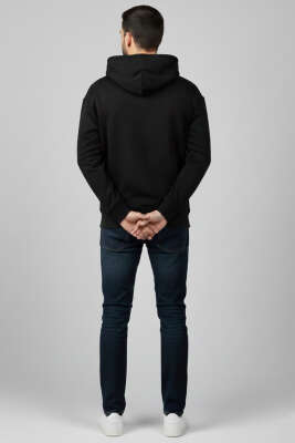 Kapüşonlu Üç İplik Erkek Sweatshirt Siyah - Erkek Sweatshirt