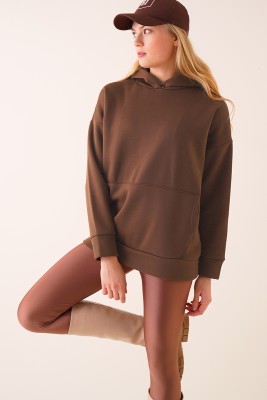 Kapüşonlu Üç İplik Kestane Sweatshirt - GRİ MODA