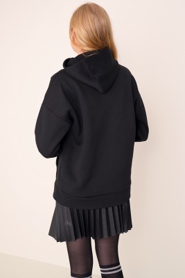 Kapüşonlu Üç İplik Siyah Sweatshirt - Kadın Giyim Modelleri