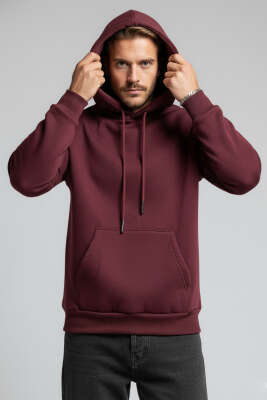 Kapüşonlu Üç İplik Sweatshirt Bordo 