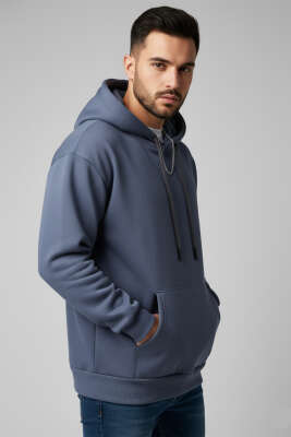 Kapüşonlu Üç İplik Sweatshirt Füme 