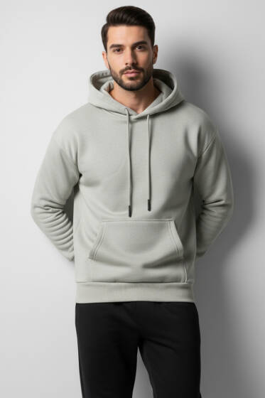 Kapüşonlu Üç İplik Sweatshirt Gri - Erkek Sweatshirt