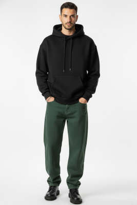 Kapüşonlu Üç İplik Sweatshirt Siyah - Tek Kalanlar
