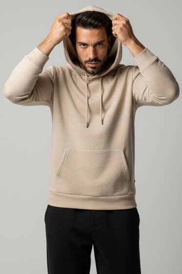 Kapüşonlu Üç İplik Sweatshirt Taş - Erkek Sweatshirt
