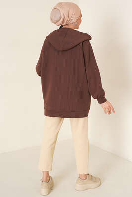 Kapüşonlu Waffle Kumaş Tunik Kahve - Tunik