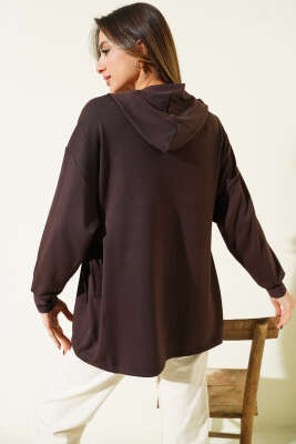 Kapüşonlu Yan Bağlamalı Sweatshirt Kahve - Kadın Giyim Modelleri