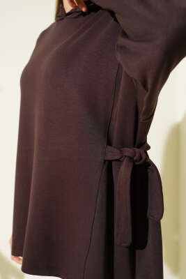 Kapüşonlu Yan Bağlamalı Sweatshirt Kahve - Kadın Giyim Modelleri