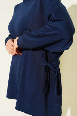 Kapüşonlu Yan Bağlamalı Sweatshirt Lacivert - Kadın Giyim Modelleri