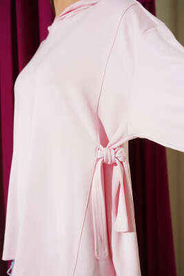 Kapüşonlu Yan Bağlamalı Sweatshirt Pembe - Kadın Giyim Modelleri