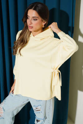 Kapüşonlu Yan Bağlamalı Sweatshirt Sarı - Kadın Giyim Modelleri