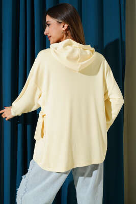Kapüşonlu Yan Bağlamalı Sweatshirt Sarı - Kadın Giyim Modelleri