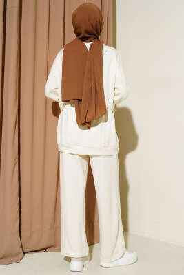 Kapüşonlu Yan Kuşaklı Loyşa İkili Takım Bej - İkili Takım