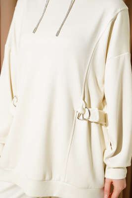 Kapüşonlu Yan Kuşaklı Loyşa İkili Takım Bej - İkili Takım