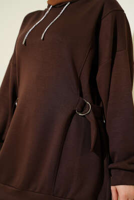 Kapüşonlu Yan Kuşaklı Loyşa İkili Takım Kahve - İkili Takım