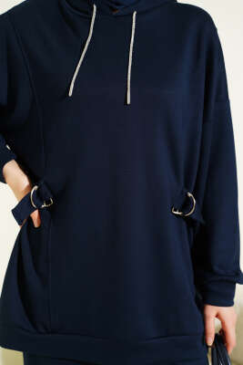 Kapüşonlu Yan Kuşaklı Loyşa İkili Takım Lacivert - İkili Takım