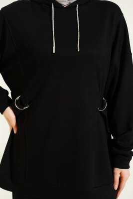 Kapüşonlu Yan Kuşaklı Loyşa İkili Takım Siyah - İkili Takım