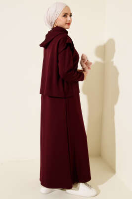 Kapüşonlu Yelekli Loyşa Elbise Bordo - Elbise