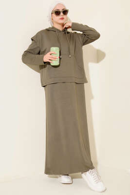 Kapüşonlu Yelekli Loyşa Elbise Haki - HBS