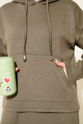 Kapüşonlu Yelekli Loyşa Elbise Haki - Elbise