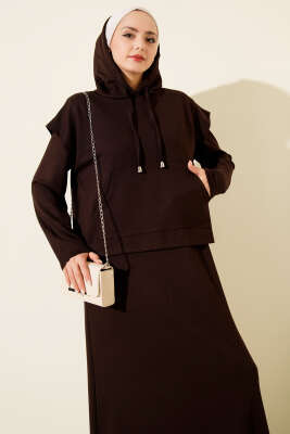 Kapüşonlu Yelekli Loyşa Elbise Kahve - Elbise