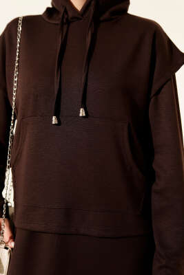 Kapüşonlu Yelekli Loyşa Elbise Kahve - Elbise