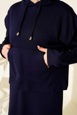 Kapüşonlu Yelekli Loyşa Elbise Lacivert - Elbise