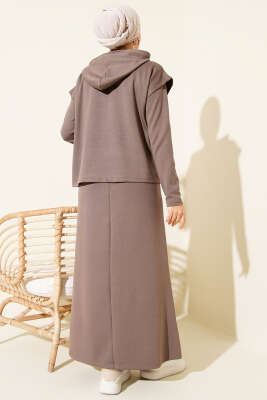 Kapüşonlu Yelekli Loyşa Elbise Vizon - Elbise