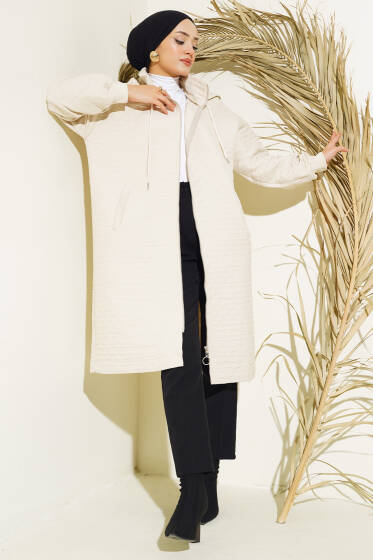 Kapüşonu İp Bağlamalı Kap Bej - Dış Giyim&Mont