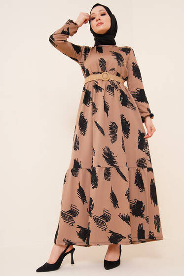 Karalama Desenli Elbise Vizon - Tesettür Elbise