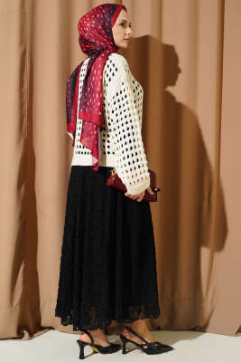 Kare Ajurlu Triko Kazak Bej - Yılın Fırsatı