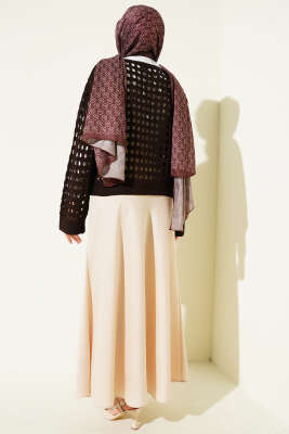 Kare Ajurlu Triko Kazak Kahve - Triko Kazak