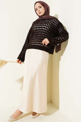 Kare Ajurlu Triko Kazak Kahve - Yılın Fırsatı