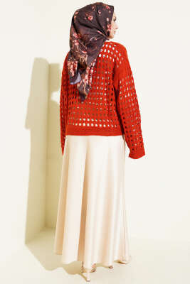 Kare Ajurlu Triko Kazak Kiremit - Triko Kazak