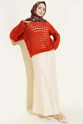 Kare Ajurlu Triko Kazak Kiremit - Yılın Fırsatı