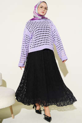 Kare Ajurlu Triko Kazak Lila - Triko Kazak