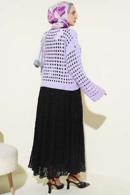 Kare Ajurlu Triko Kazak Lila - Yılın Fırsatı