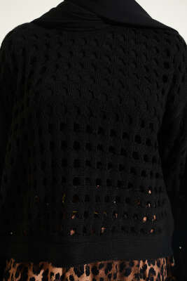 Kare Ajurlu Triko Kazak Siyah - Triko Kazak