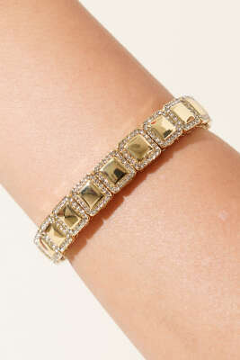 Kare Bakla Detaylı Işıltılı Bileklik Gold - Bileklik
