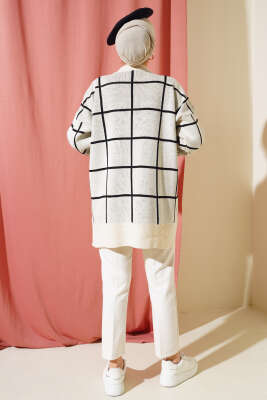 Kare Çizgili Triko Tunik Bej Siyah - Triko Tunik