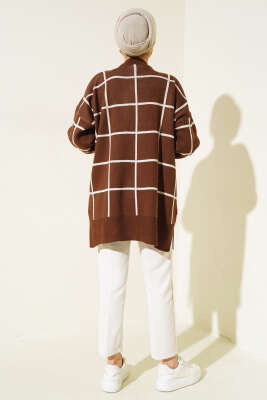 Kare Çizgili Triko Tunik Kahve - Triko Tunik