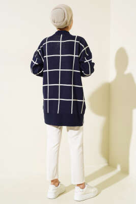 Kare Çizgili Triko Tunik Lacivert - Triko Tunik