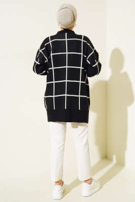 Kare Çizgili Triko Tunik Siyah - Triko Tunik