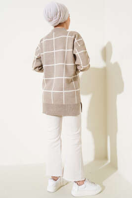 Kare Çizgili Triko Tunik Vizon - Triko Tunik