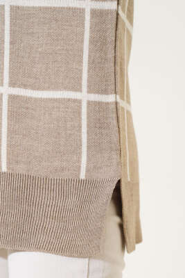 Kare Çizgili Triko Tunik Vizon - Triko Tunik