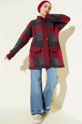 Kare Desen Garnili Kap Bordo - Dış Giyim&Mont