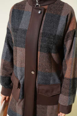 Kare Desen Garnili Kap Kahve - Dış Giyim&Mont