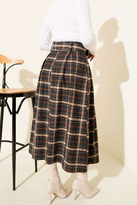 Kare Desen Kemerli Kaşe Etek Antrasit - Etek