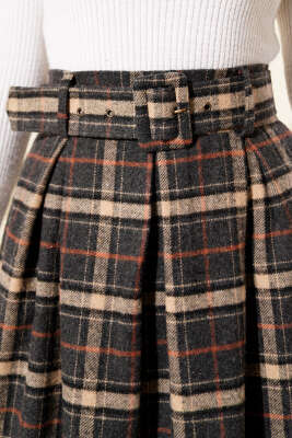 Kare Desen Kemerli Kaşe Etek Antrasit - Etek