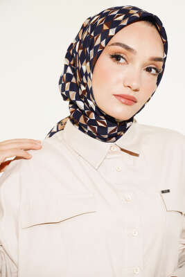 Kare Desen Mio Eşarp Lacivert - Başörtüsü