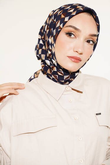 Kare Desen Mio Eşarp Lacivert - Başörtüsü